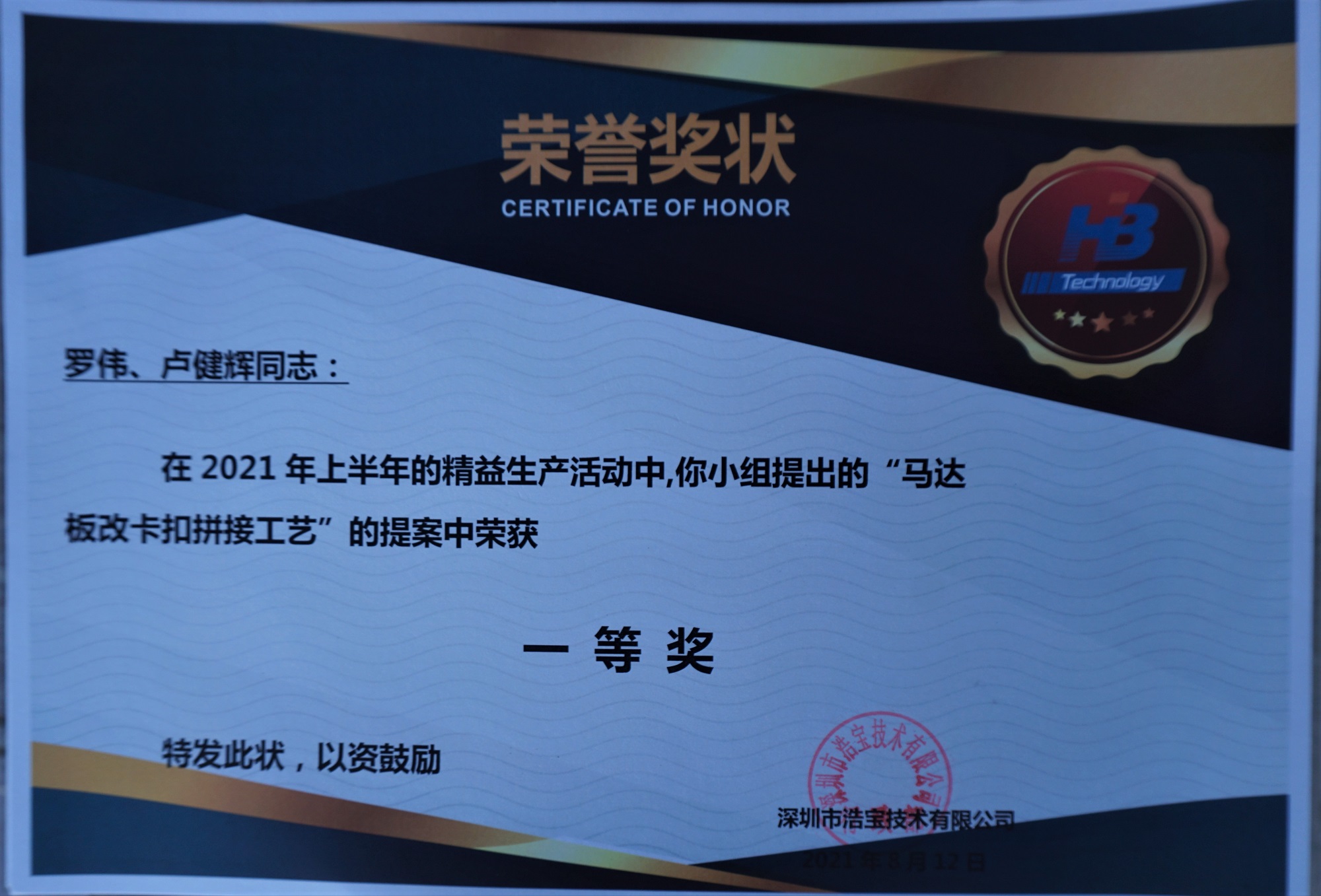 浩寶技術(shù)員工獲獎(jiǎng)提案 浩寶技術(shù)員工獲獎(jiǎng)提案