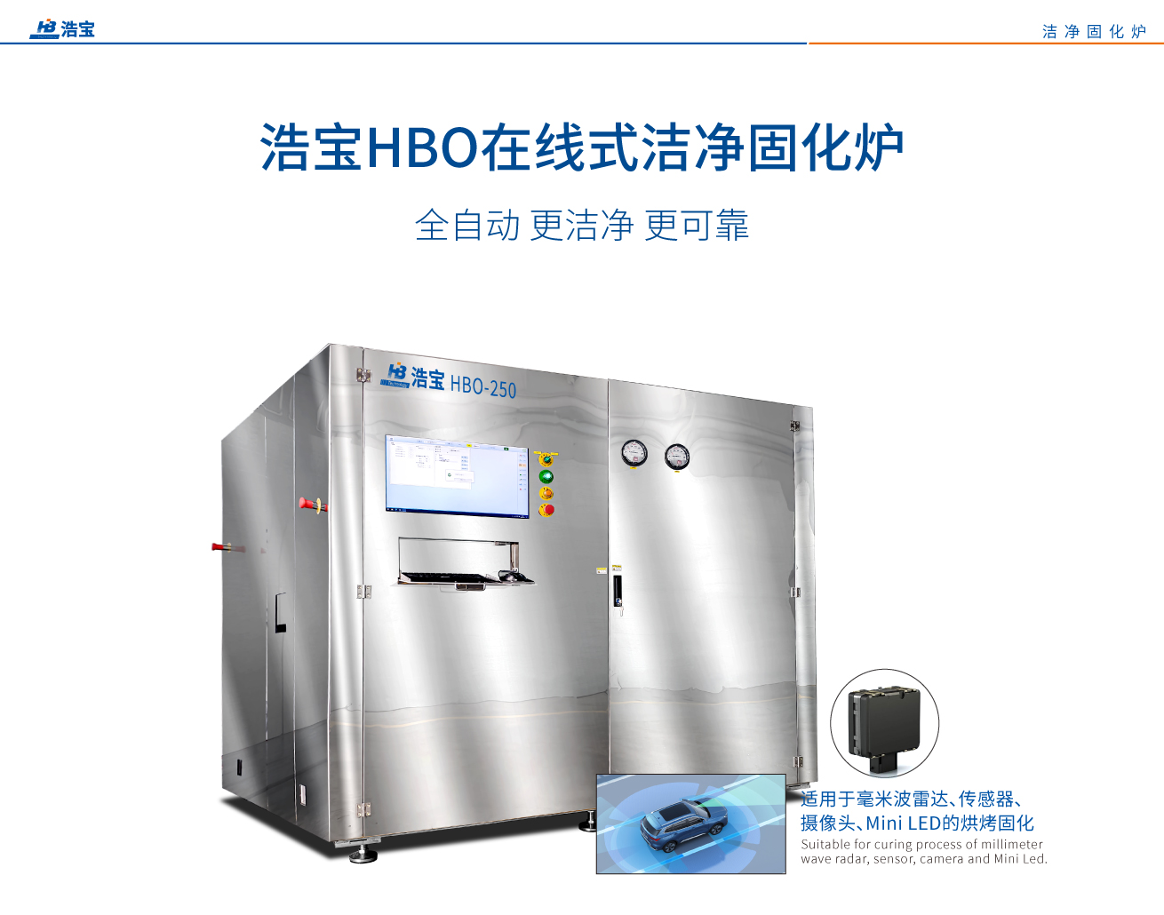 浩寶HVO在線式百級潔凈垂直固化爐